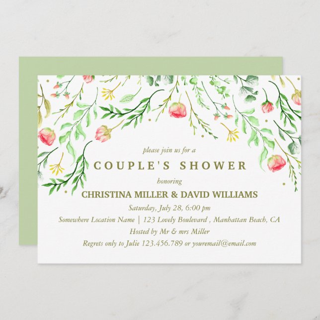 Invitation Doucement romantique | Douche à nuages Mariage flo (Devant / Derrière)