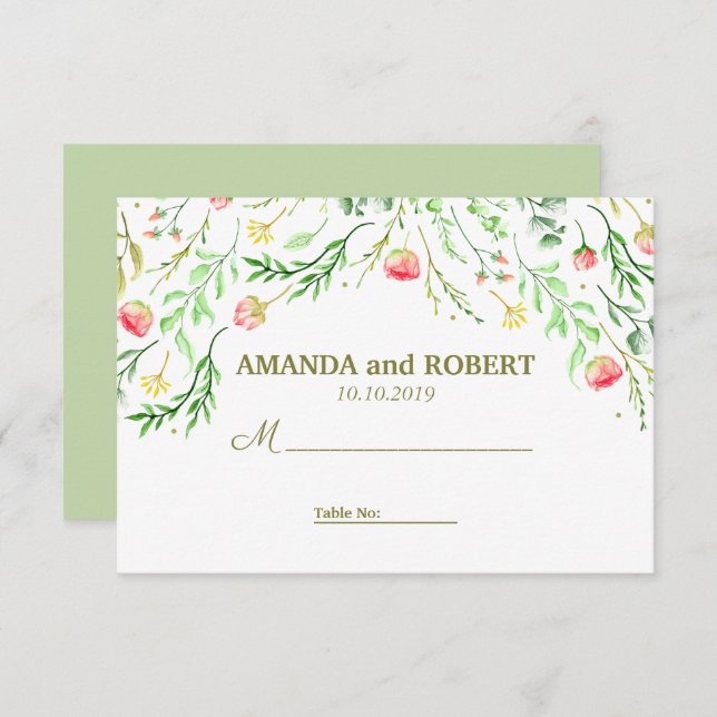 Invitation Doucement romantique | Lieu de table des Mariages  (Devant / Derrière)