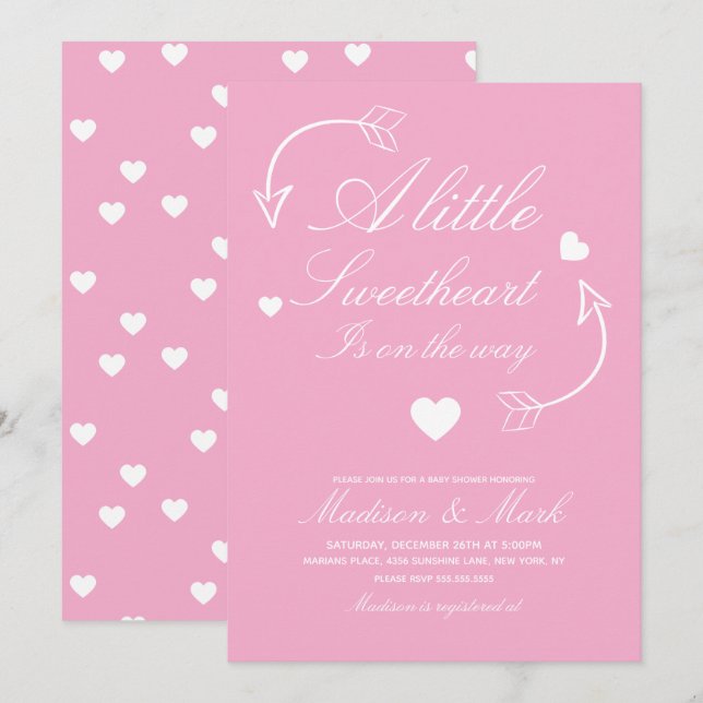 Invitation Douces amours Baby Shower à coeurs flottants (Devant / Derrière)