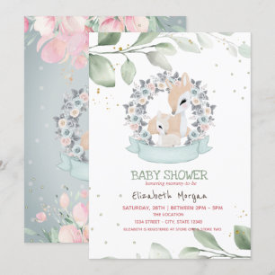 Invitation Douces Biches Bébés Étoiles Feuilles Baby Shower