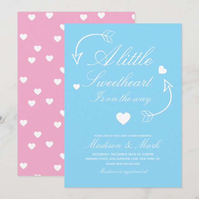 Invitation Douces Coeurs Flottants Baby Shower Bleu (Devant / Derrière)
