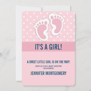 Invitation Douces empreintes de pieds de bébé fille rose Baby