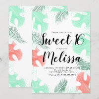 Douces feuilles de Monstera Corail Menthe aquarell