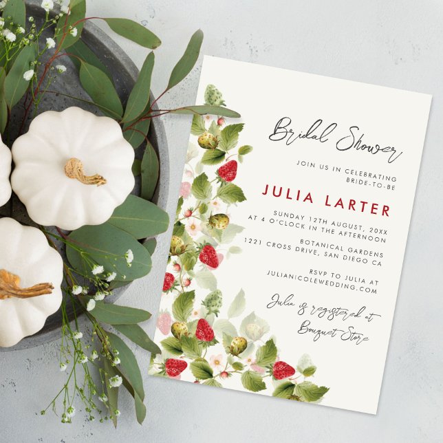 Invitation Douces Fleurs Sauvages Fête de Mariage aux Fraises (Créateur téléchargé)