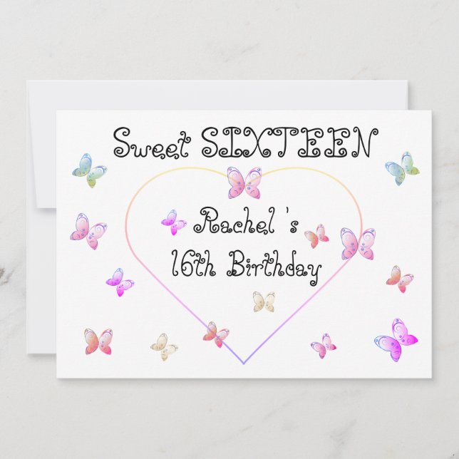 Invitation Douces papillons de cœur roses Sweet 16 Anniversai (Devant)