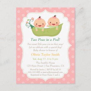 Invitation Douces Petites Pois dans un Cosse Filles Jumelles 