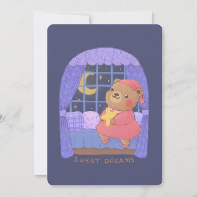 Invitation Douces Rêves: Illustration d'ours en peluche (Devant)