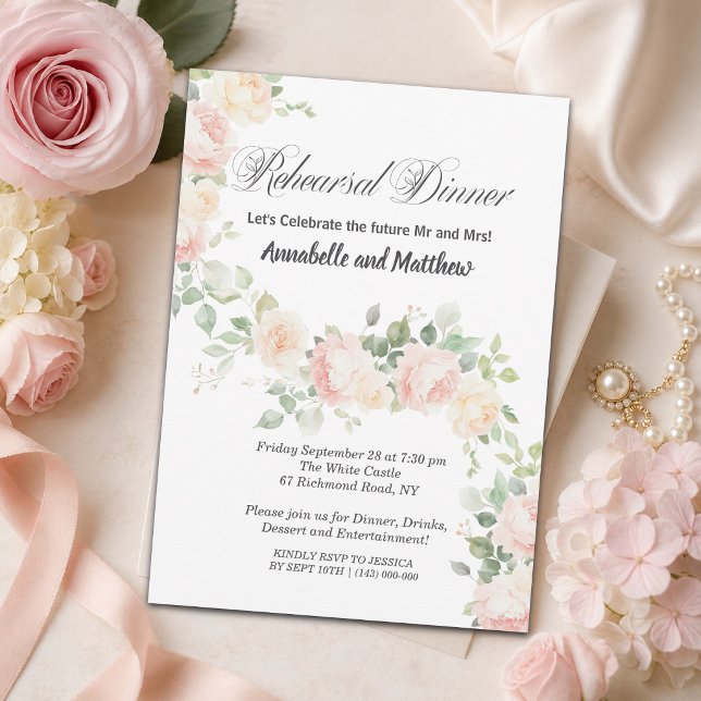 Invitation Douces Roses Rouges Clair Repas de Répétition Mari (Créateur téléchargé)