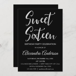 Invitation Douceur à huile d'argent moderne 16 Seize ans
