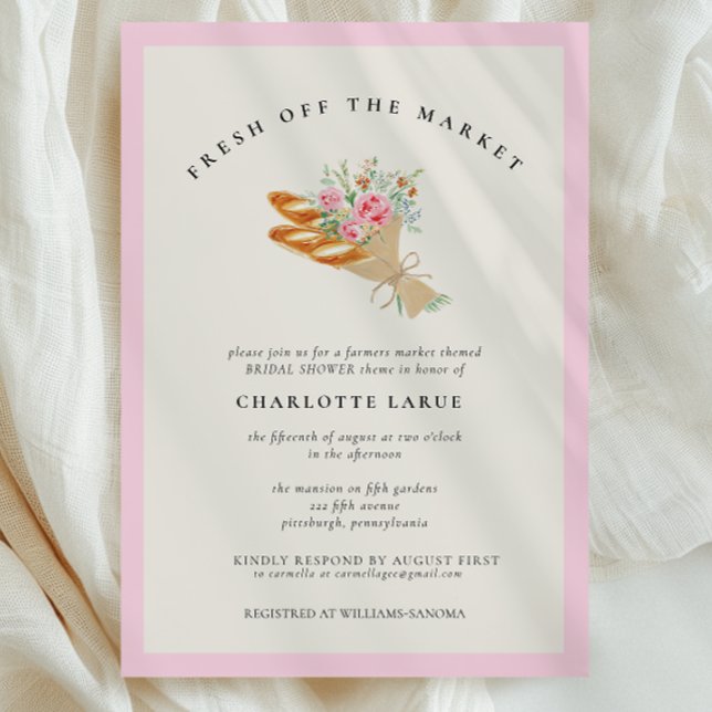 Invitation Douceur aquarelle de la mariée sous les projecteur (Fresh off the Market Waterolor Bridal Shower Invitation - Pink )