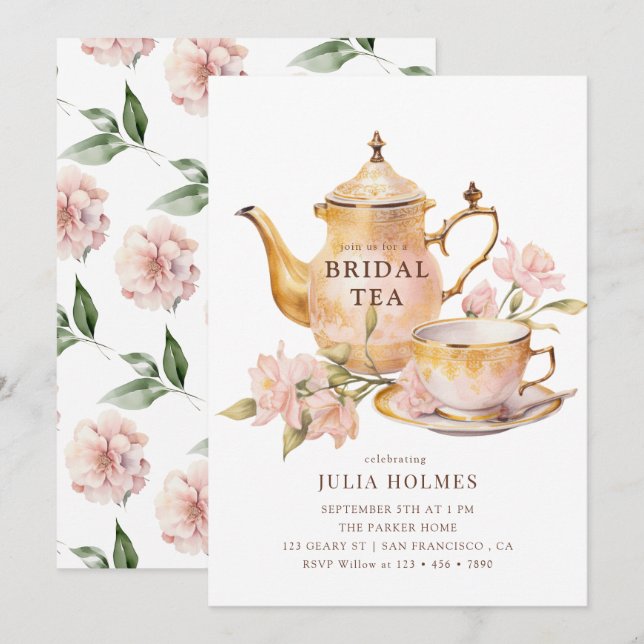 Invitation Douceur Botanique Mariage Tea Shower (Devant / Derrière)