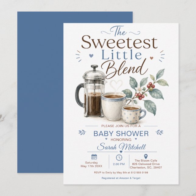Invitation Douceur Café pour Baby Shower (Devant / Derrière)