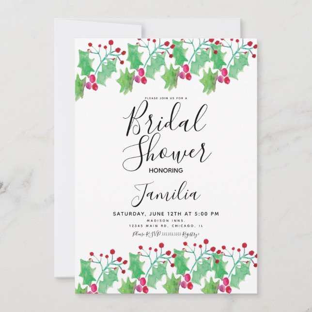 Invitation Douceur de baies à l'aquarelle pour une douche nup (Devant)