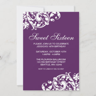 Invitation Douceur de floraison violette et blanche 16 Annive