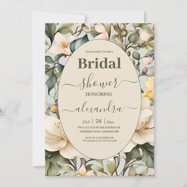 Invitation Douceur de Lys Blanc Aquarelle  Shower de Mariage  (Devant)