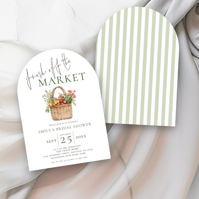 Invitation Douceur de Marché Rayures Sauge Mariage (front and back view)