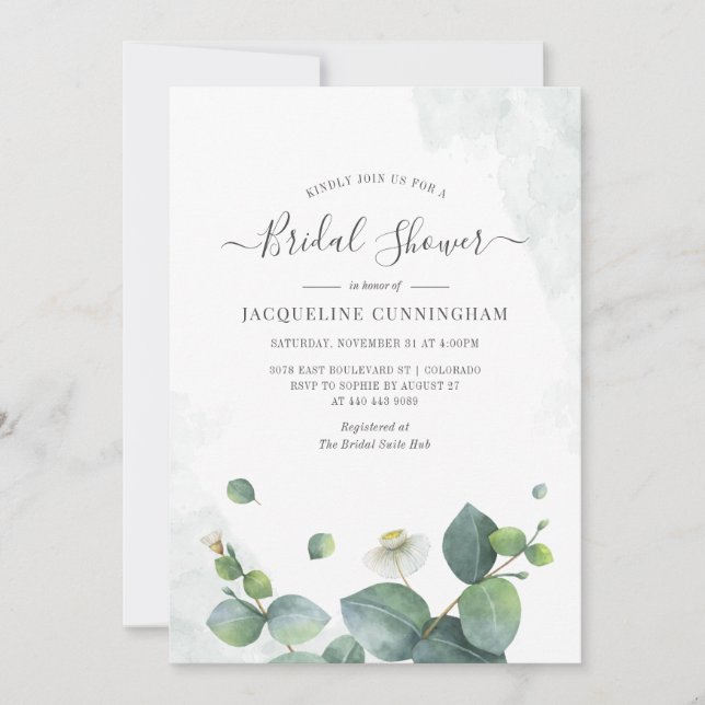 Invitation Douceur de Mariage Eucalyptus Plante Grasse Verdur (Devant)