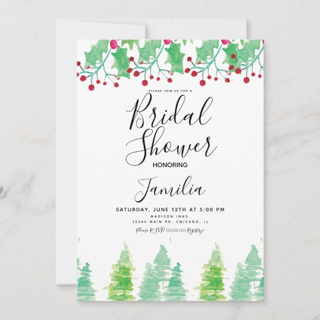 Invitation Douceur de Mariage Peinte à l'Aquarelle avec Baies (Devant)