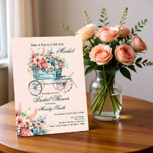 Invitation Douceur du Marché Fleurs sur Chariot Baby Shower d