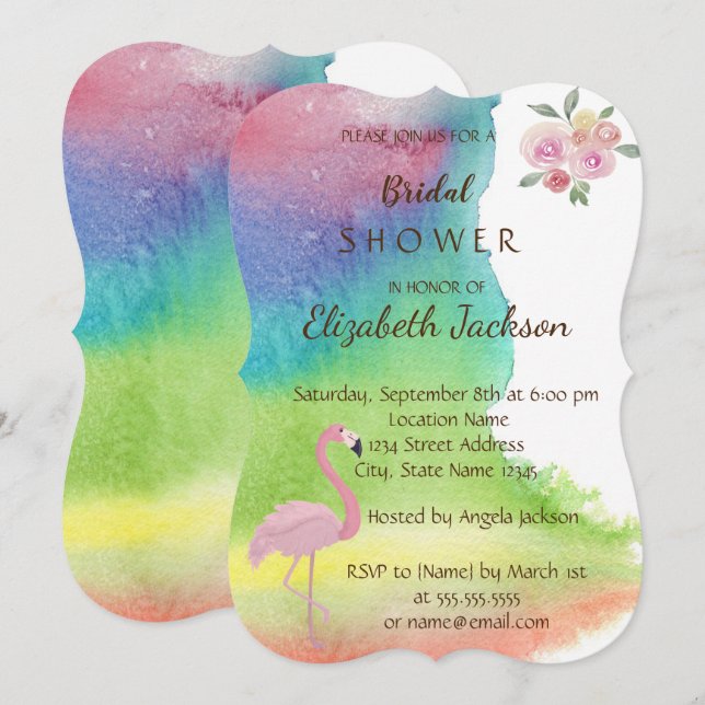Invitation Douceur Florale Fuschia Fête de Mariage à l'Aquare (Devant / Derrière)