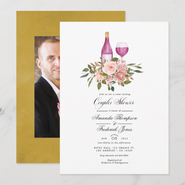 Invitation Douceur Florale Rose et Or Tasting de Vin Enterrem (Devant / Derrière)