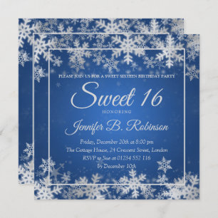 Invitation Douceur hivernale 16 Snowflakes Bleu d'argent pour