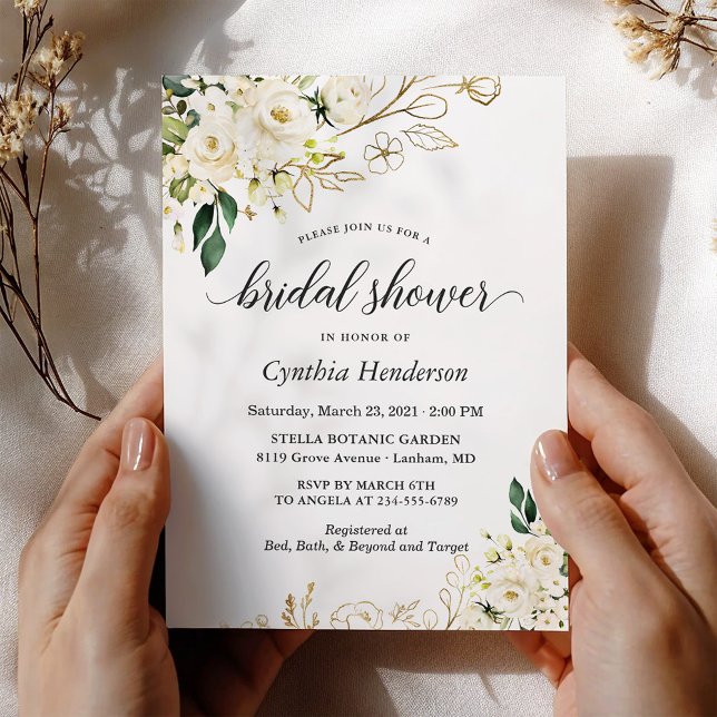 Invitation Douceur Rose Blanche Florale Or Shower de Mariage (Créateur téléchargé)