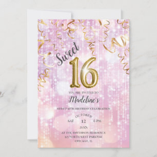 Invitation Douceur rose et doré 16 Anniversaire