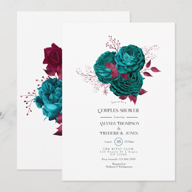 Invitation Douceur turquoise et burgundy Fête de mariage (Devant / Derrière)