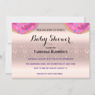 Invitation Douceurs beignets, cadeau bébé or rose