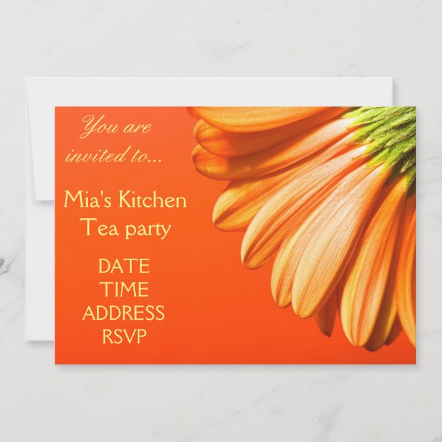 Invitation Douche à fleurs gerbales orange et jaune Gerbera (Devant)