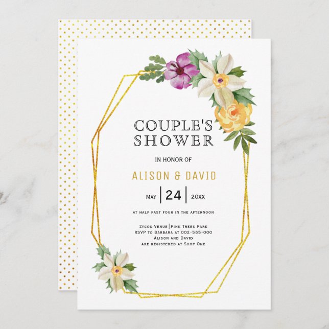 Invitation Douche à mariage fleuri polygon géométrique (Devant / Derrière)