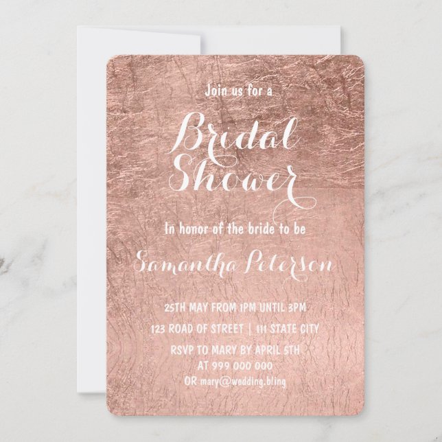 Invitation Douche à nage en feuille d'or rose de luxe (Devant)