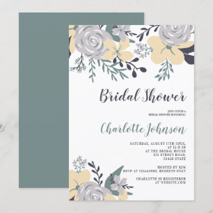 Invitation Douche à nage florale jaune vert pâle printanière