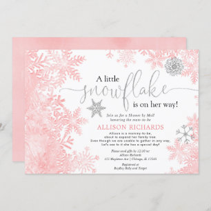 Invitation Douche à neige en argent rose par baby shower post