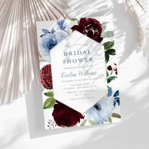 Invitation douche à nuptiale burgundy bleu poussiéreux