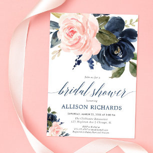 Invitation Douche à nuptiale rose et bleu marine