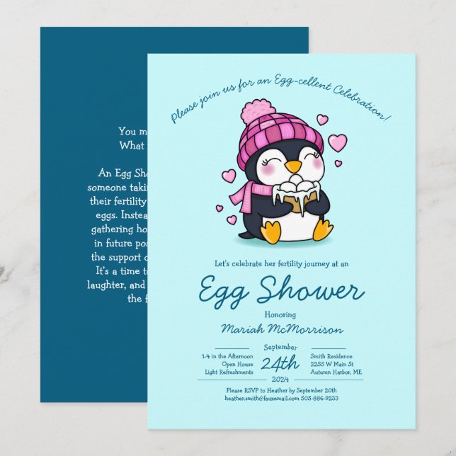 Invitation Douche à oeufs de pingouin (Devant / Derrière)