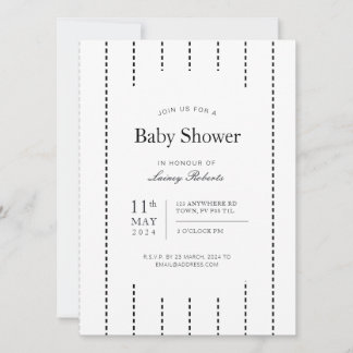 Invitation Douche à rayures verticales vintage en noir et bla