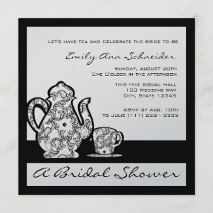 Invitation Douche à thé nuptiale noire et argent