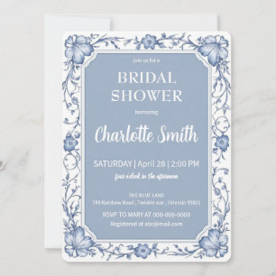 Invitation Douche antique de mariée bleu et blanc Chinoiserie
