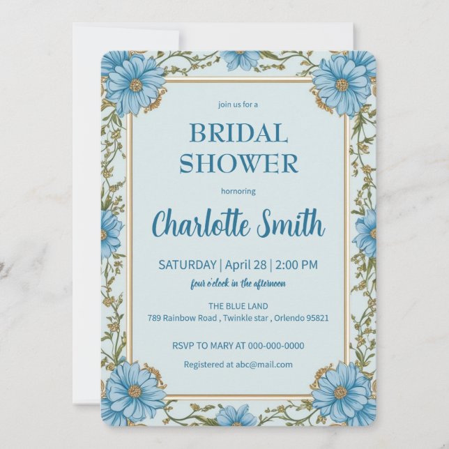 Invitation Douche antique de mariée bleu et blanc Chinoiserie (Devant)
