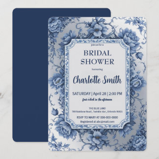 Invitation Douche antique de mariée bleu et blanc Chinoiserie