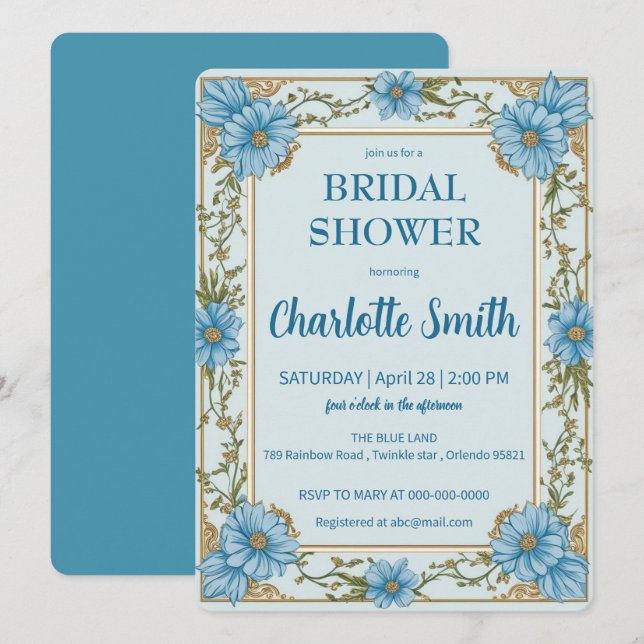 Invitation Douche antique de mariée bleu et blanc Chinoiserie (Devant / Derrière)