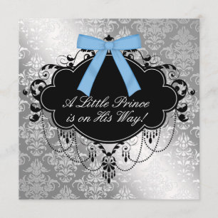 Invitation Douche argentée de prince bébé de noir bleu