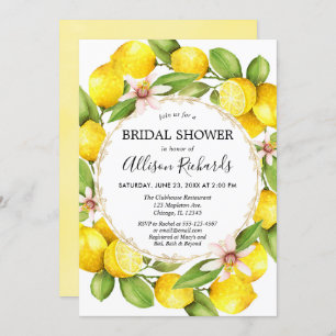 Invitation Douche au citron, aquarelle verte aux citrons