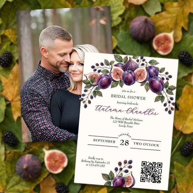 Invitation Douche Automnale aux Prunes et Mûres pour une Mari (Fall Bridal Shower invitation by Darling & May with lush garland of figs plums and blackberries)
