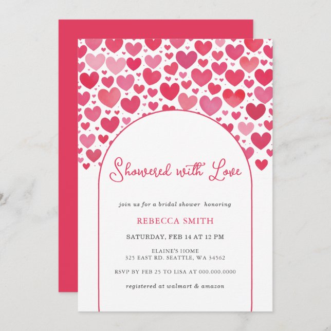 Invitation Douche avec Amour Valentines Fête des mariées de j (Devant / Derrière)