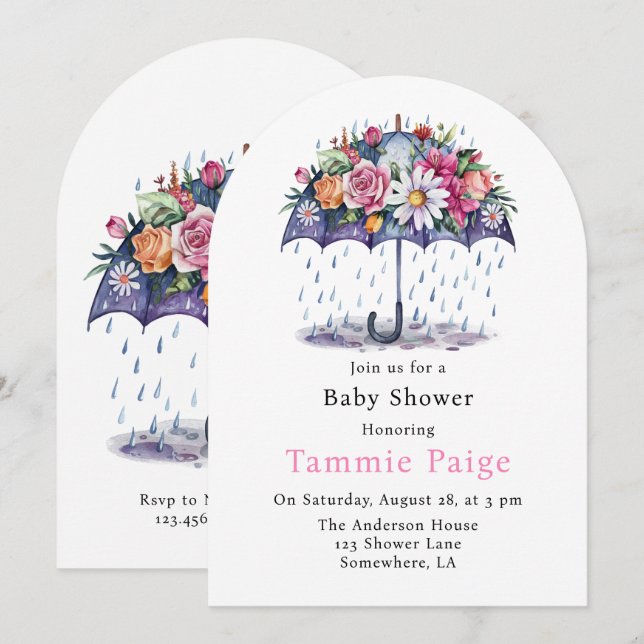 Invitation Douche avec Baby shower Fleurs (Devant / Derrière)