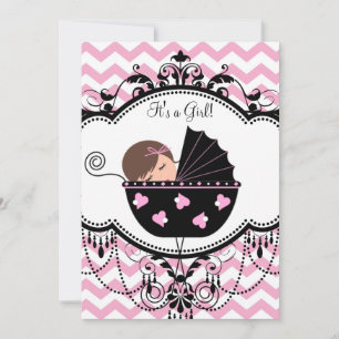 Invitation Douche bébé Chevron rose